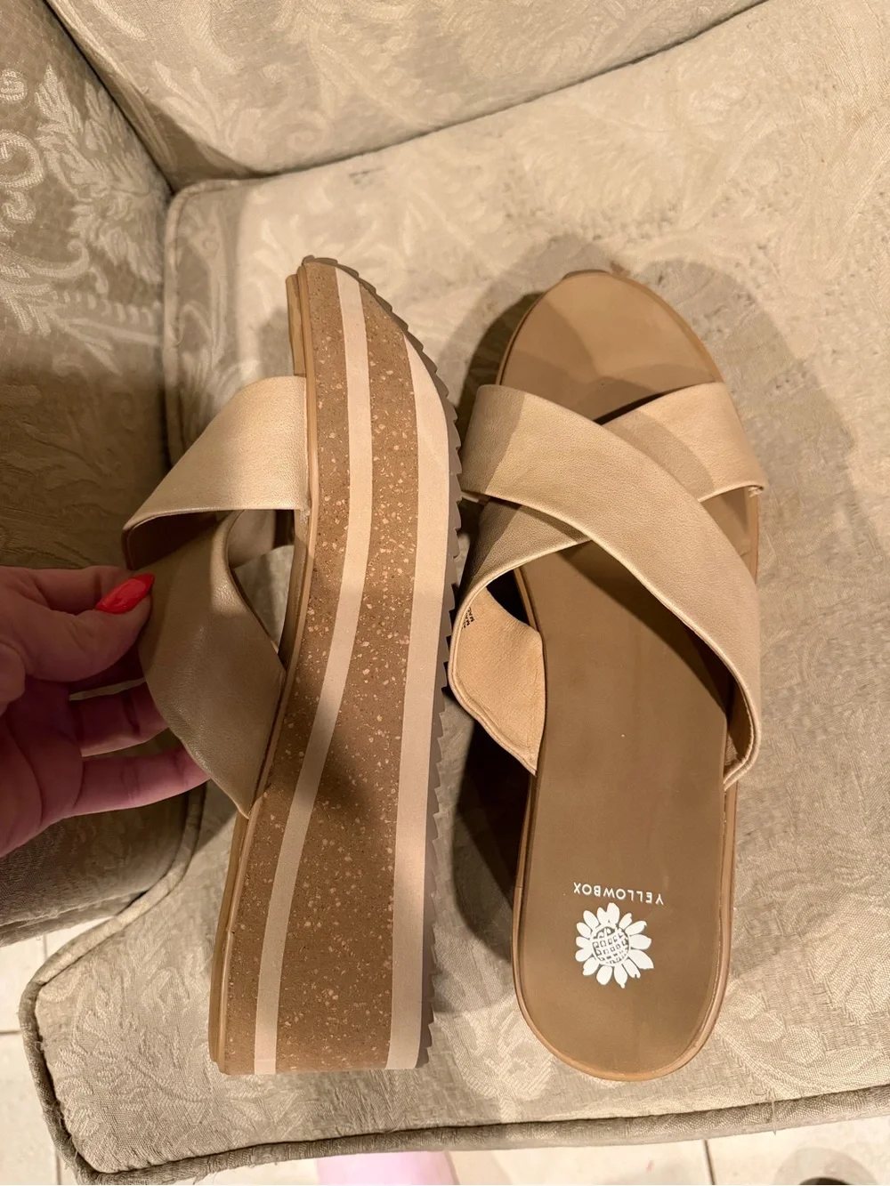 Yellow Box Beige Crisscross Platform Slide Sandals - Picture 5 of 6